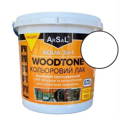 Лак Білий WOODTONE AQUA 3 в1 / 0,75л / Арсал ОК004923 фото