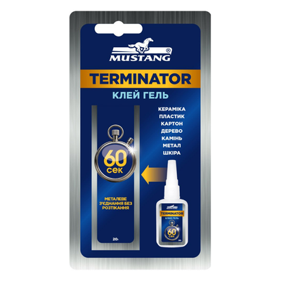 Суперклей ГЕЛЬ TERMINATOR Пляшка на блістері / 20г / Мустанг ОК005139 фото